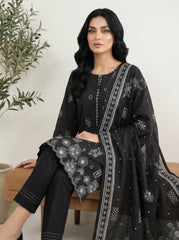 03 Piece Stitched Monochrome Printed Lawn