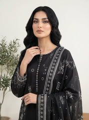 03 Piece Stitched Monochrome Printed Lawn
