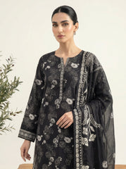 03 Piece Stitched Monochrome Printed Lawn