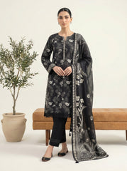 03 Piece Stitched Monochrome Printed Lawn