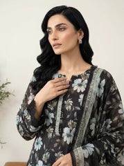 03 Piece Stitched Monochrome Printed Lawn