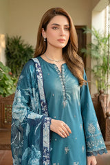 Lakhany Premium 03 Piece Unstitched Dyed Embroidered with Printed Lawn Dupatta