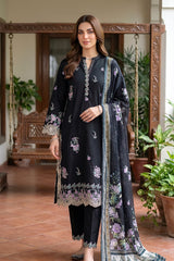 03 Piece Unstitched Dyed Embroidered with Printed Lawn Dupatta - Design 1