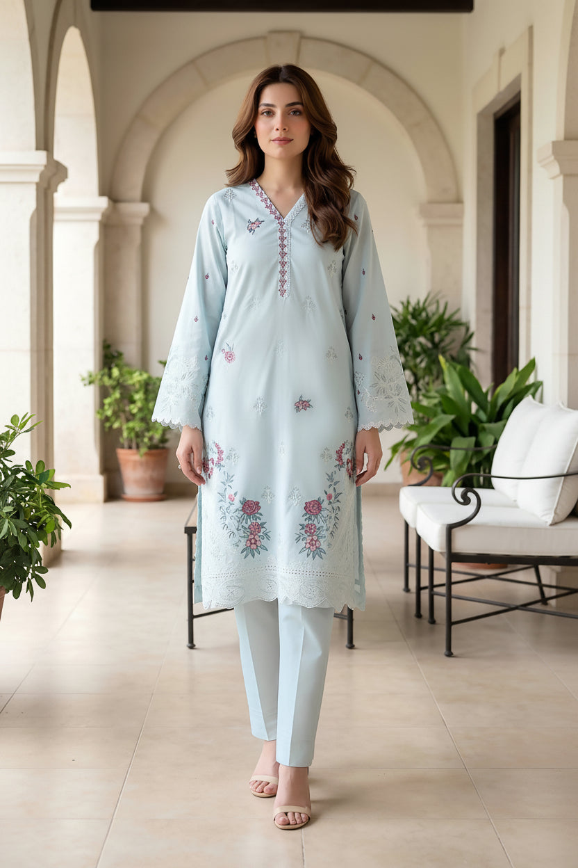 02 Piece Unstitched Embroidered Shirt with Trouser - Lakhany