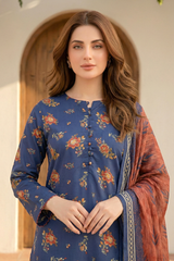 03 Piece Unstitched Printed Arabic Lawn with Printed Chiffon Dupatta - Design 12
