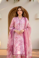 03 Piece Unstitched Printed Arabic Lawn with Printed Chiffon Dupatta - Design 13