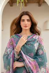 03 Piece Unstitched Printed Arabic Lawn with Printed Chiffon Dupatta - Design 14