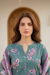03 Piece Unstitched Printed Arabic Lawn with Printed Chiffon Dupatta - Design 14