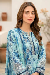 Lakhany Premium 03 Piece Unstitched Printed Embroidered with Printed Lawn Dupatta - Design 10