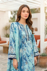 Lakhany Premium 03 Piece Unstitched Printed Embroidered with Printed Lawn Dupatta - Design 10