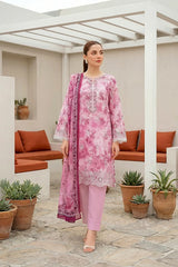 Lakhany Premium 03 Piece Unstitched Printed Embroidered with Printed Lawn Dupatta