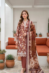 Lakhany Premium 03 Piece Unstitched Printed Embroidered with Printed Lawn Dupatta