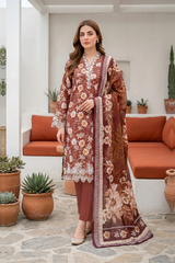 Lakhany Premium 03 Piece Unstitched Printed Embroidered with Printed Lawn Dupatta
