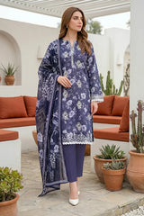 Lakhany Premium 03 Piece Unstitched Printed Embroidered with Printed Lawn Dupatta