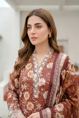 Lakhany Premium 03 Piece Unstitched Printed Embroidered with Printed Lawn Dupatta