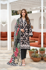 Lakhany Premium 03 Piece Unstitched Printed Embroidered with Printed Lawn Dupatta