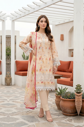 Lakhany Premium 03 Piece Unstitched Printed Embroidered with Printed Lawn Dupatta