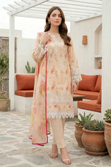 Lakhany Premium 03 Piece Unstitched Printed Embroidered with Printed Lawn Dupatta