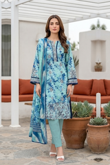 Lakhany Premium 03 Piece Unstitched Printed Embroidered with Printed Lawn Dupatta - Design 10