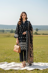 03 Piece Unstitched Embroidered Essentials with Printed Chiffon Dupatta - Design 29
