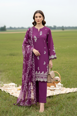 03 Piece Unstitched Embroidered Essentials with Printed Chiffon Dupatta - Design 20