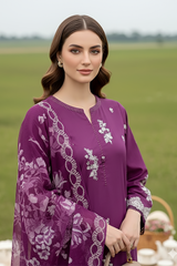 03 Piece Unstitched Embroidered Essentials with Printed Chiffon Dupatta - Design 20