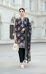 03 Piece Stitched Embroidered with Printed Lawn Dupatta Komal Lawn