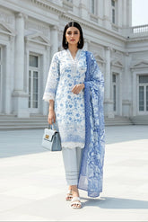 03 Piece Stitched Embroidered with Printed Lawn Dupatta Komal Lawn