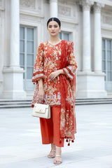 03 Piece Unstitched Embroidered With Printed Chiffon Dupatta Komal Lawn - Design 4