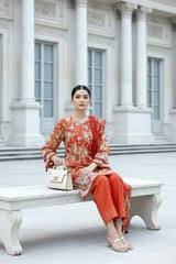 03 Piece Unstitched Embroidered With Printed Chiffon Dupatta Komal Lawn - Design 4