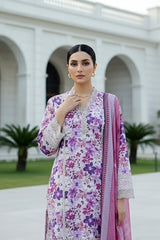 03 Piece Unstitched Embroidered With Printed Chiffon Dupatta Komal Lawn - Design 6
