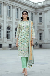 03 Piece Unstitched Embroidered With Printed Lawn Dupatta Komal Lawn - Design 3