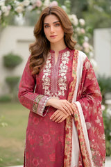 Lakhany Premium 03 Piece Unstitched Printed Embroidered with Printed Lawn Dupatta