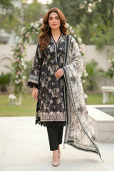 Lakhany Premium 03 Piece Unstitched Printed Embroidered with Printed Lawn Dupatta - Design 4