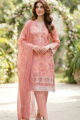 Lakhany Premium 03 Piece Unstitched Printed Embroidered with Printed Lawn Dupatta