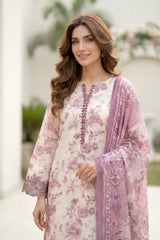 Lakhany Premium 03 Piece Unstitched Printed Embroidered with Printed Lawn Dupatta