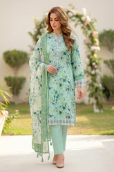 Lakhany Premium 03 Piece Unstitched Printed Embroidered with Printed Lawn Dupatta
