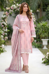 Lakhany Premium 03 Piece Unstitched Printed Embroidered with Printed Lawn Dupatta