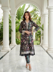 02 Piece Unstitched Printed Embroidered Shirt & Trouser - Lakhany