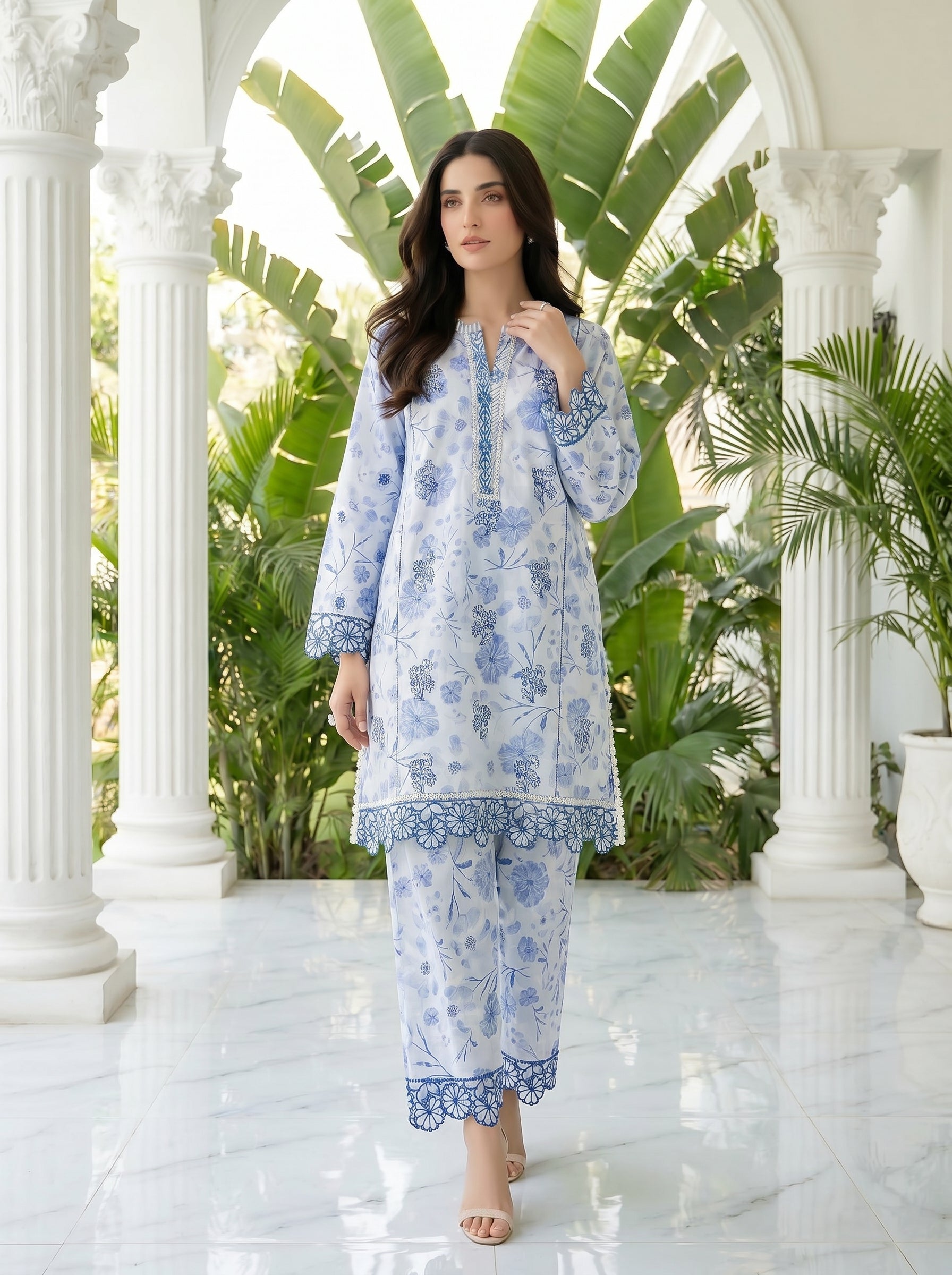 02 Piece Unstitched Printed Embroidered Shirt & Trouser - Lakhany