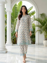 02 Piece Unstitched Printed Embroidered Shirt & Trouser - Lakhany
