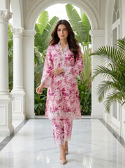 02 Piece Unstitched Printed Embroidered Shirt & Trouser - Lakhany