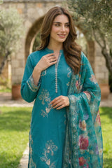 Lakhany Premium 03 Piece Unstitched Dyed Embroidered with Printed Chiffon Dupatta