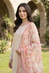 Lakhany Premium 03 Piece Unstitched Dyed Embroidered with Printed Chiffon Dupatta