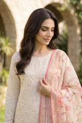 Lakhany Premium 03 Piece Unstitched Dyed Embroidered with Printed Chiffon Dupatta