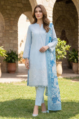 Lakhany Premium 03 Piece Unstitched Dyed Embroidered with Printed Chiffon Dupatta