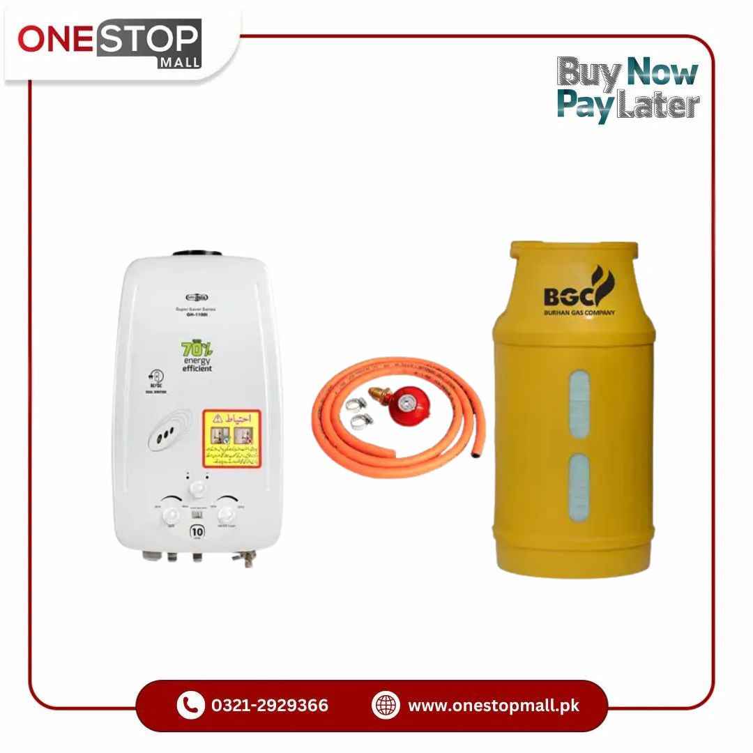 Super Asia GH-110 Di LPG Geyser BGC 10 KG Fiber Cylender Gas Pipe Regulator Winter Deal