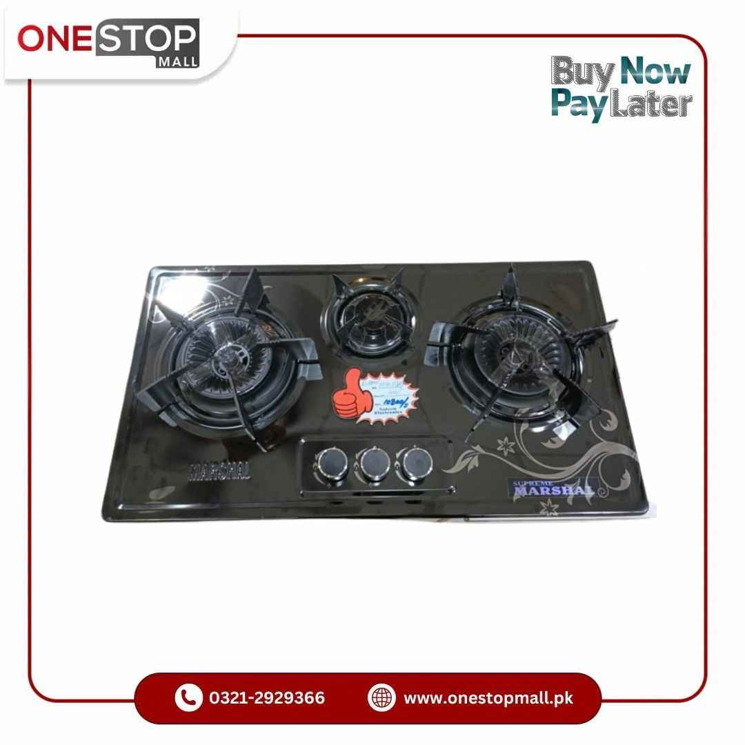 Marshal Hob Cleaning Tray Easy Cooking 2x High Flame Burner 1x Rapid Fire Burner