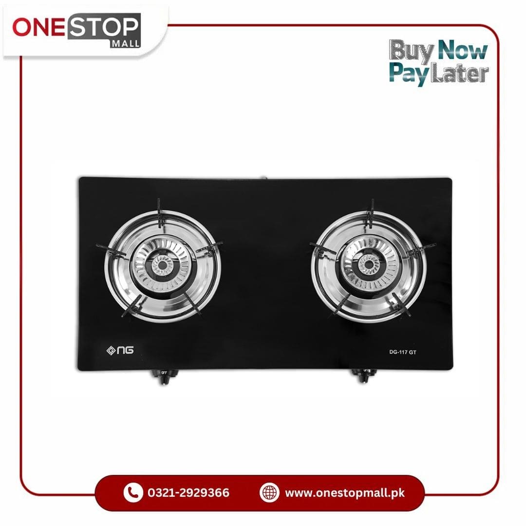 Nasgas Glass Top Gas Stove DG-117 GT Auto ignition TEMPERED GLASS TOP, Large Body, Heavy Ring - Onestopmall.pk