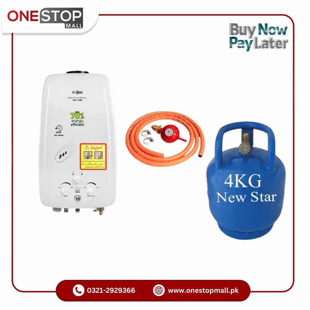 Super Asia GH-110 Di LPG Geyser New Star 4 KG Cylender Gas Pipe Regulator Winter Deal